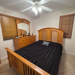Queen Bed, Dresser, Mirror, Mattress, And Box Spring