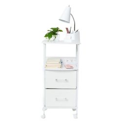 Dormify Sunny Charging 2-Drawer Cart On Wheels, White