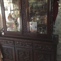 🎁BEAUTIFUL VINTAGE RUSTIC CARVED WOOD CABINET-SOLID WOOD🎁
