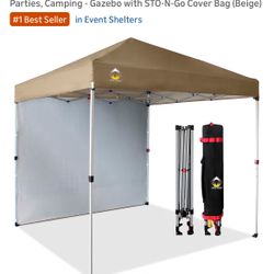 CROWN SHADES 8x8 Pop Up Canopy with 1 Side Wall Beige 
