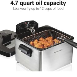 Hamilton Beach Triple Basket Electric Deep Fryer, 4.7 Quarts / 19 Cups Oil Capacity, Lid with View Window, Professional Style, 1800 Watts, Stainless S