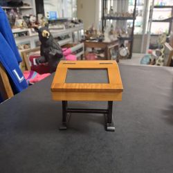 Miniature Wooden School Desk 1920's Style Trinket Box W/Small Glass 2"x3" Photo Frame 4 7/8"H X 4 3/4"W X 3 7/8"D