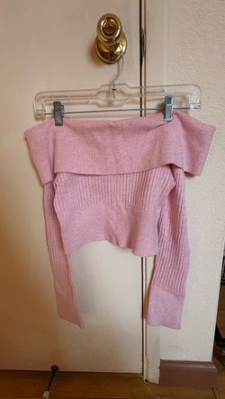 Pink Ribbed Off-Shoulder Crop Sweater SIZE XXS