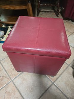 Red Feux Leather Ottoman with Storage Compartment