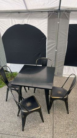 METAL CHAIRS AND TABLE