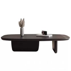 Modern Classic Oval Solid Wood Coffee Table Natural Grain Black Finish for Living Room Lounge Office