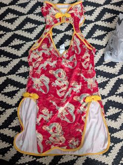 Red Dragon Print Qipao Mini Dress geisha costume large