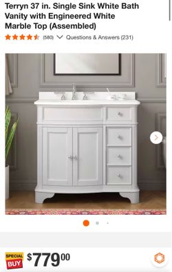 Terryn 37 in. Single Sink White Bath Vanity with Engineered White Marble Top