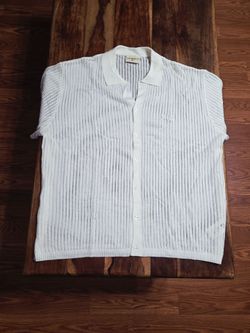 YoungLA Men's Cream Colored Open-Knit Short Sleeve Button-Down Shirt