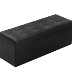 YOUDENOVA 43 Inches Folding Storage Ottoman Bench, Storage Chest Foot Rest Stool with Wooden Divider, Bed End Bench with 120L Large Storage Space, Fau