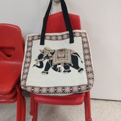Beautiful  Tote Bag With Elephant  And Flowers Print
