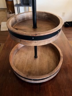 Mikasa, 2-Tier Lazy Susan w Burnished Iron Band Accent + Mango Wood