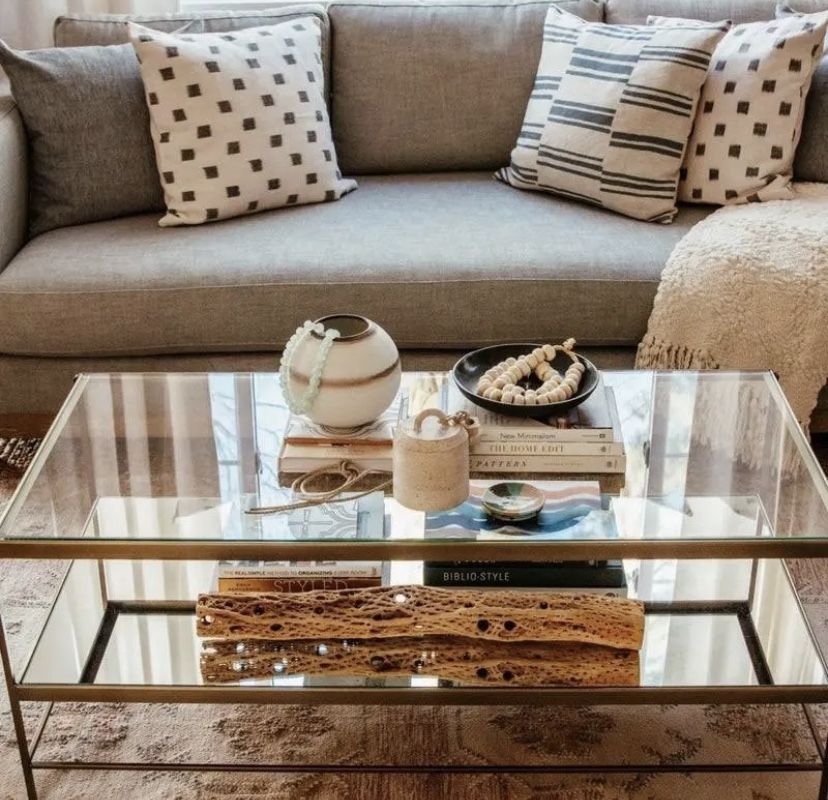 Pottery Barn Leona Rectangular Coffee Table in Brass Finish