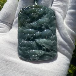 Green, Jade Dragon, Pendant, Necklace, Natural Chinese Amulet