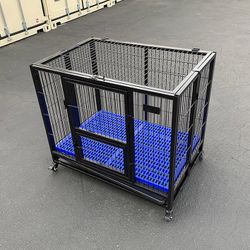 (NEW) $150 Folding Dog Cage 37x25x33” Heavy Duty Single-Door Kennel w/ Plastic Tray 