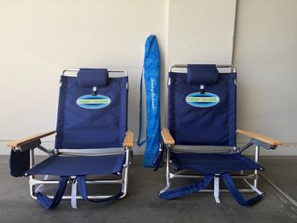 Tommy Bahama Beach Chairs & Umbrella - Set of 3