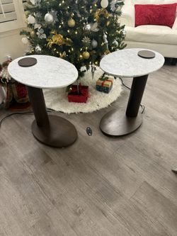 Pair of Marble-Top Side Tables with Built-In Power Outlets & USB