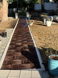 382 Acacia Wood Interlocking Deck Tiles – Refinished – Approx. 382 Sq. Ft. Coverage