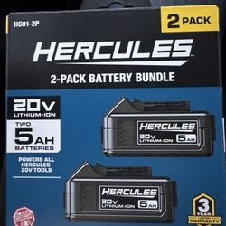 2 Hercules 20 Volt 5 Amp Lithium Ion Batteries (New Sealed Box)