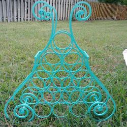 Teal Aqua Large Metal Wine Rack 13 Bottles