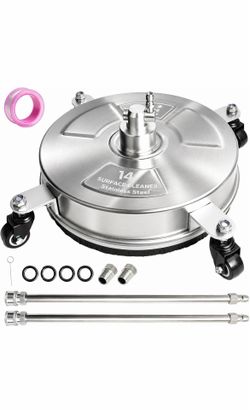 Hourleey 14" Pressure Washer Surface Cleaner, Stainless Steel Surface Cleaner with 4 Wheels for Concrete, Patio, Sidewalk, Deck, Pathway 1/4" Quick Co
