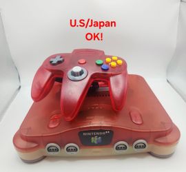 Nintendo 64 Console Watermelon Red/Clear N64 Plays US & Japan Games - Complete