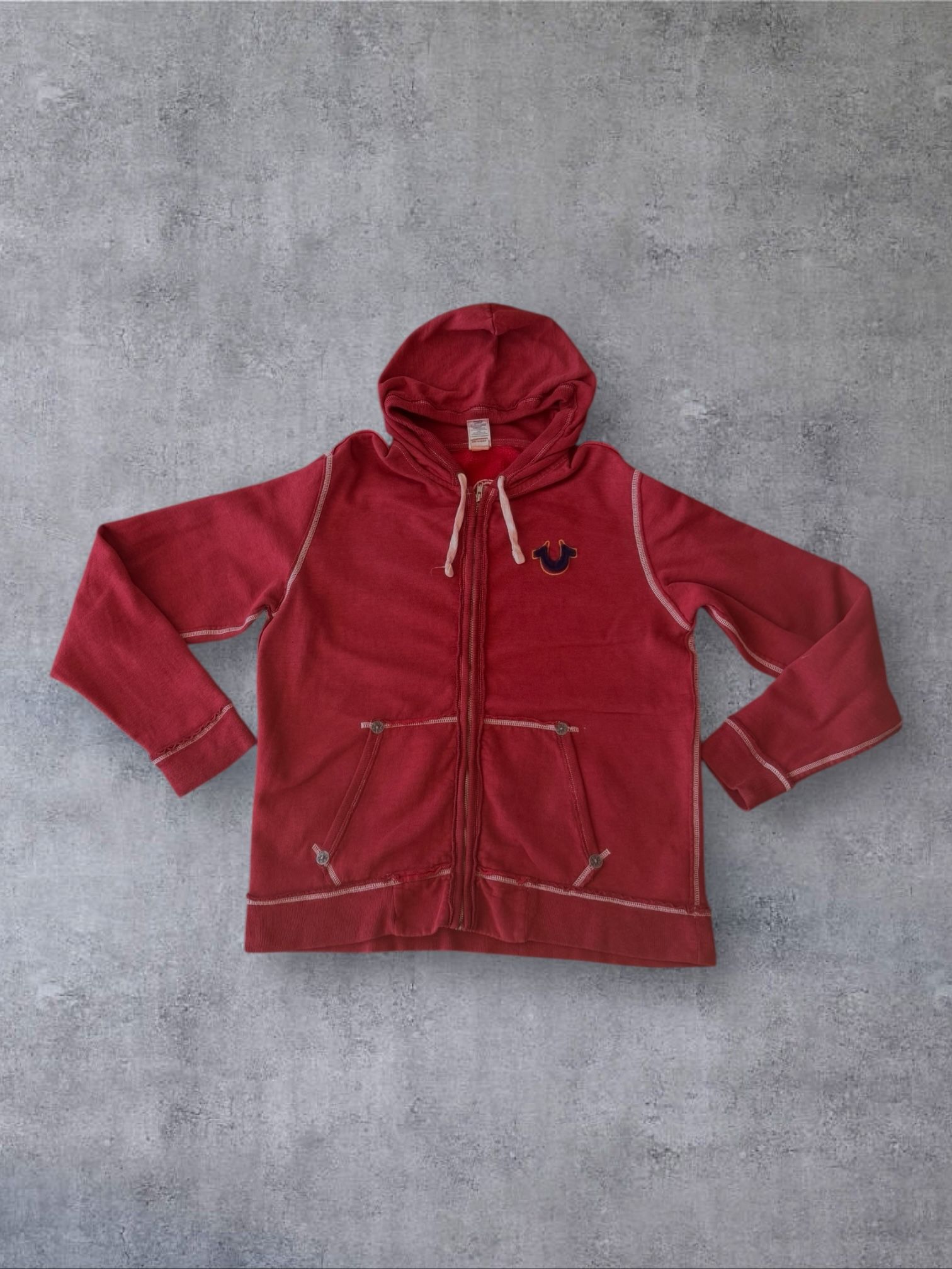 Vtg True Religion Embroidered Big Logo Zip Hoodie Retro Size XXL Red Y2K RARE 
