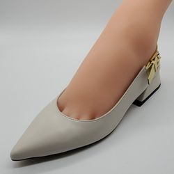 Women's Beige heeled shoes sandals  leather, Made in Turkey  New