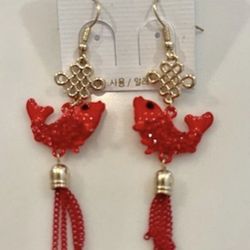 Red Dangle fish earrings
