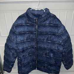 Denim Print Puffer Jacket 