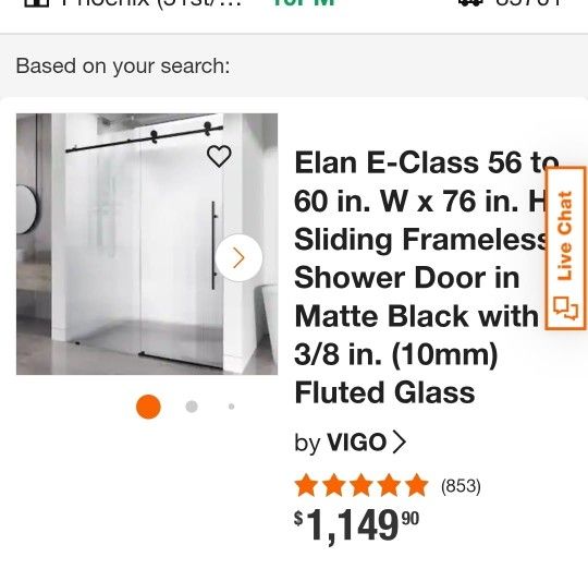 VIGO
Elan 56 to 60 in. W x 74 in. H Frameless Sliding Shower Door in Matte Black with 3/8 in. (10 mm) Clear Glass