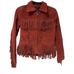 NWT Red Leather Fringe Jacket (S)