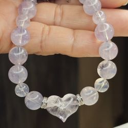 HQ LAVENDER MOON QUARTZ  & AMYTHEST HEART bracelet 