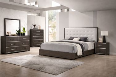 Modern Bedroom Set with Upholstered Headboard – 4PC Set – Multiple Sizes