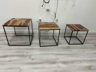 Set of 3 Wood and Metal Side Tables