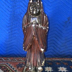 Vintage Chinese Wood Carved Deity 14” Tall