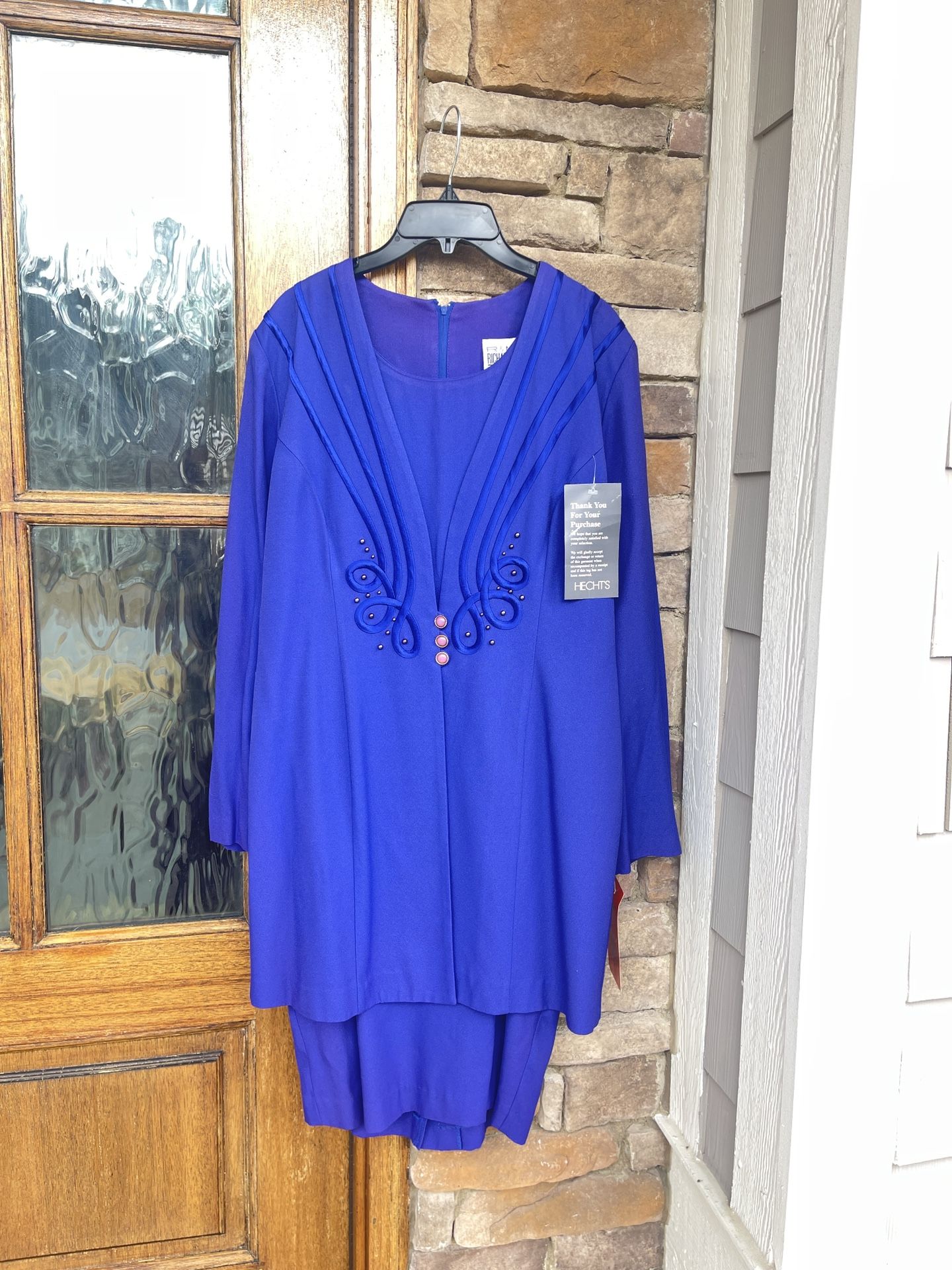 NTW R&M Richards by Karen Kwong Blue Embroidered 2 In 1 Dress Vintage Size 14