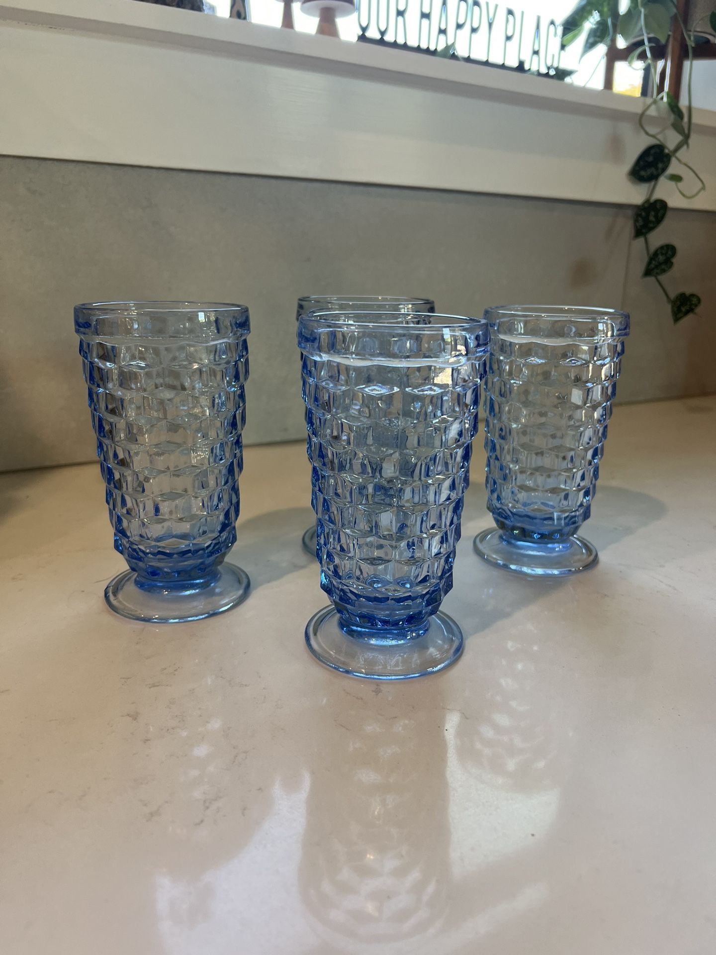 Set Of 4 Vintage Whitehall Blue Glasses 