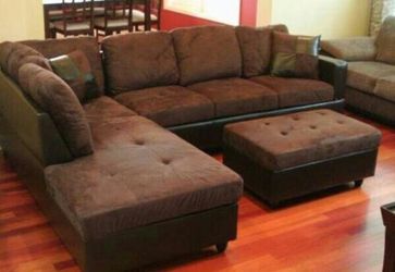 New/ Brown sectional couch with storage Ottoman