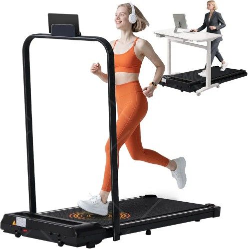 Portable Compact Treadmill with Handles for Home Small Spaces, Foldable Folding Walking Pad Treadmill with Handle Bar, 3.0HP Electric Walking Pads Tre