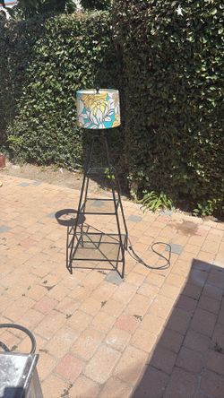 Pottery Barn wrought-iron pyramid Style étagère Floor lamp w/ glass shelves (early 2000s)