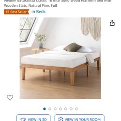 Mellow Naturalista Classic 16 Inch Solid Wood Platform Bed with Wooden Slats, Natural Pine, Full