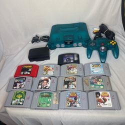 Nintendo 64 N64 Funtastic Ice Blue Console W/ Controller, 13 Games, Authentic