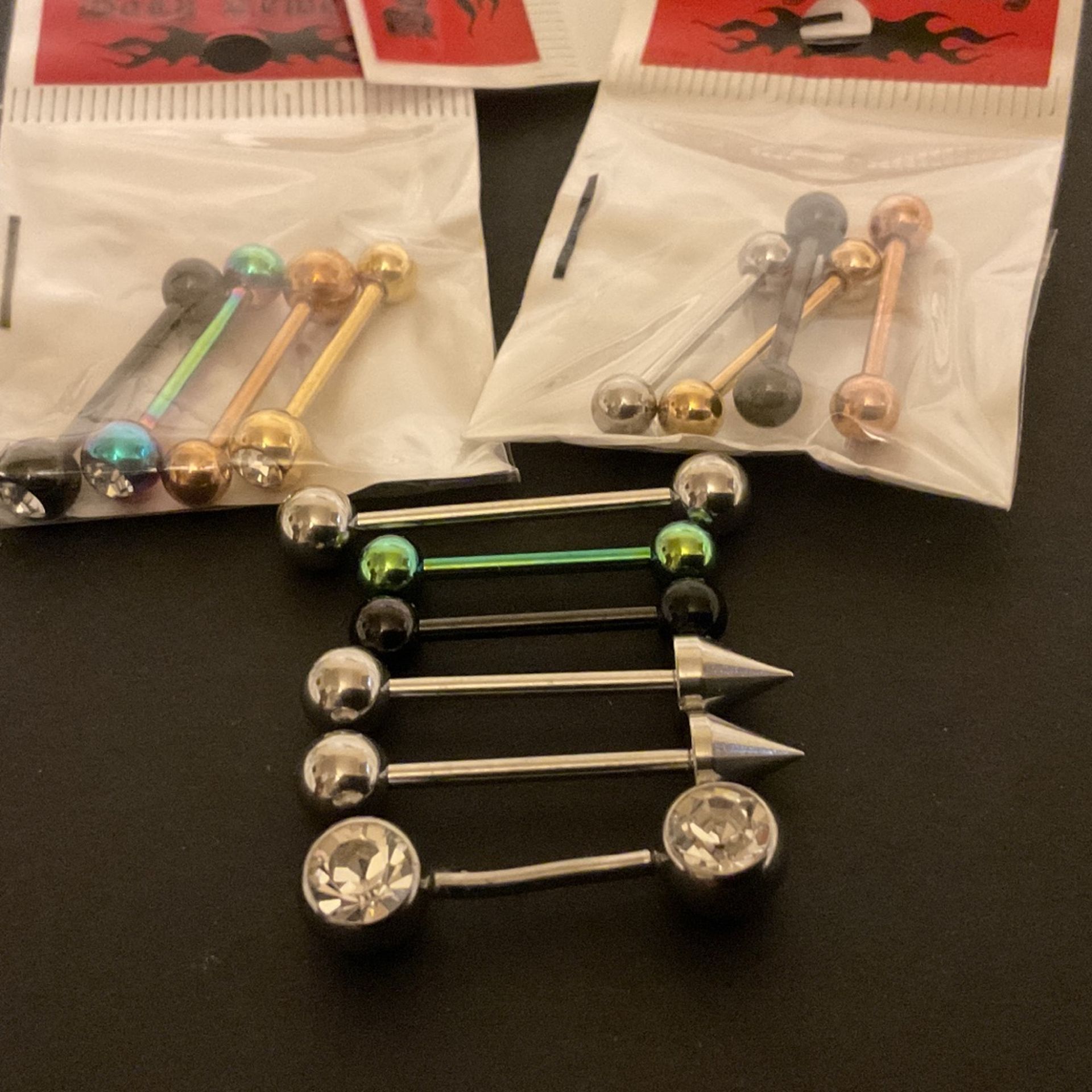 Surgical Steel 4 Pack Barbell Tongue Rings And Titanium Barbell Nipple Rings.( Body Jewelry)