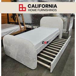 Full Size Velvet/Fabric Platform Bed & Pull-Out Trundle