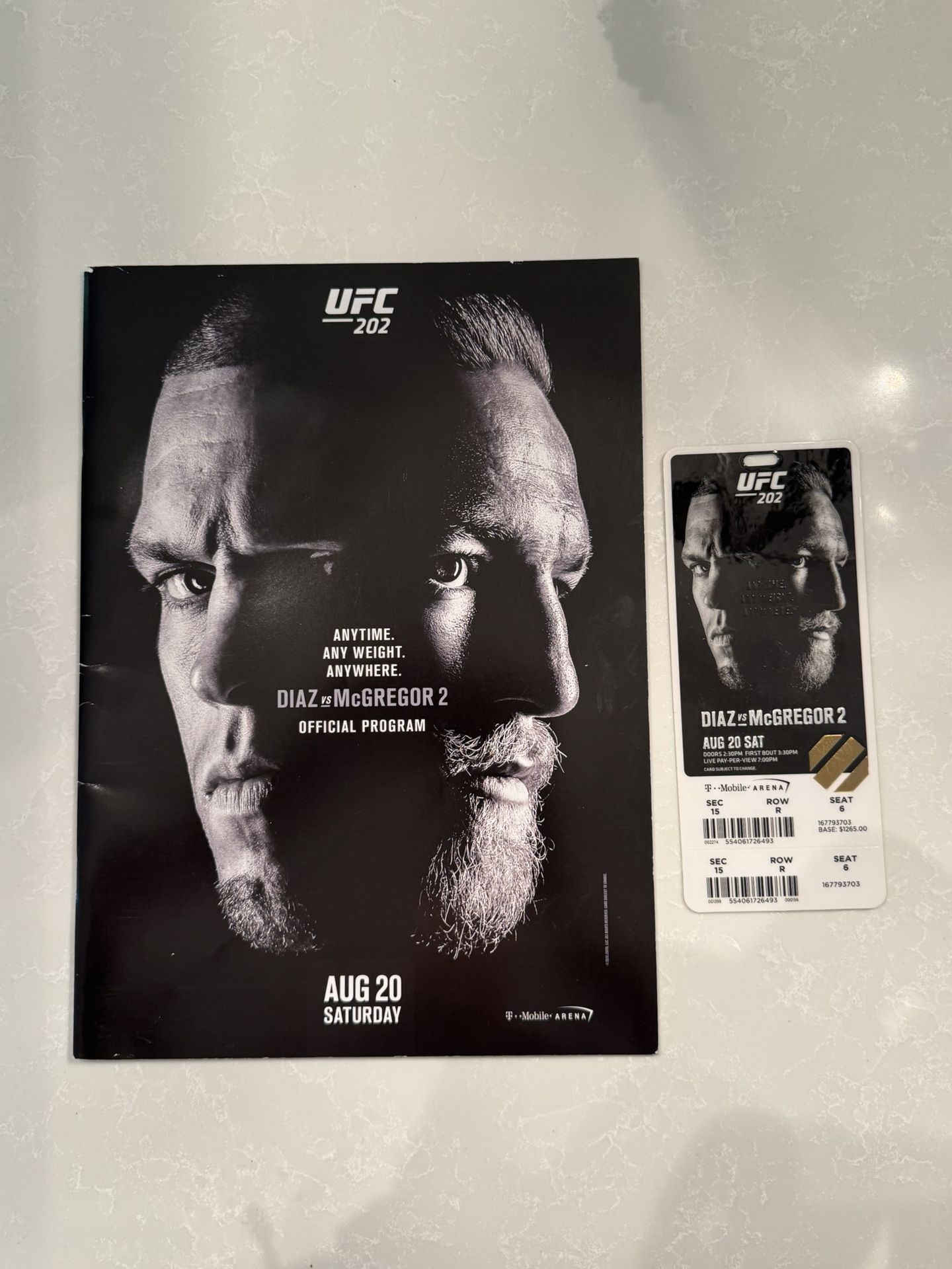 Connor McGregor / Nate Diaz 2016 UFC Ticket And Program