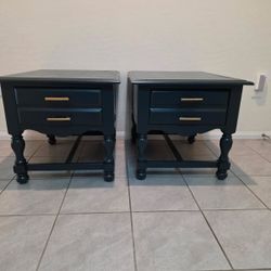 Set of end tables with gold accent handles