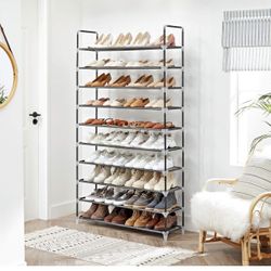 SONGMICS 10-Tier Shoe Rack, Storage Storage Organizer, Holds up to 50 Pairs, Metal Frame, Non-Woven Fabric, for Living Room, Hallway, 39.4 x 11 x 68.9