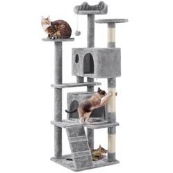 62.5″ H Cat Tree w/ 2 Condos Light Gray