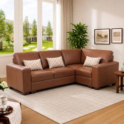 Brown Genuine Cow Leather Leather Living Room Sofa